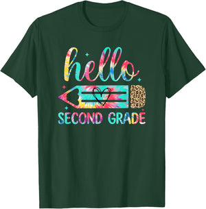 Back to School Hello Second 2nd Grade Leopard Tie Dye Pencil T-Shirt - T-Shirt | Forest