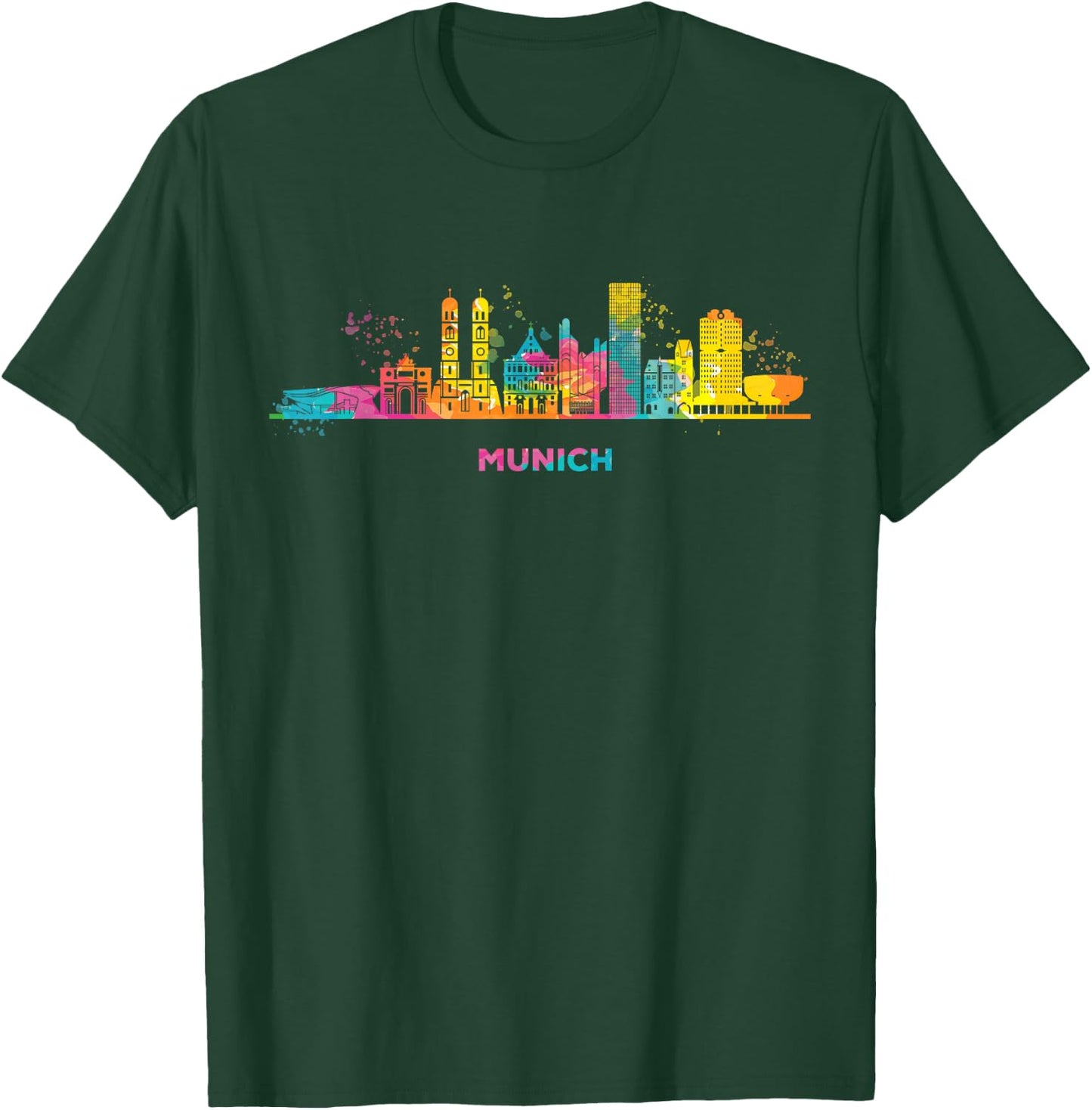 Munich Skyline Colourful Frauenkirche Cityscape Munich , black T-Shirt - T-Shirt | Forest