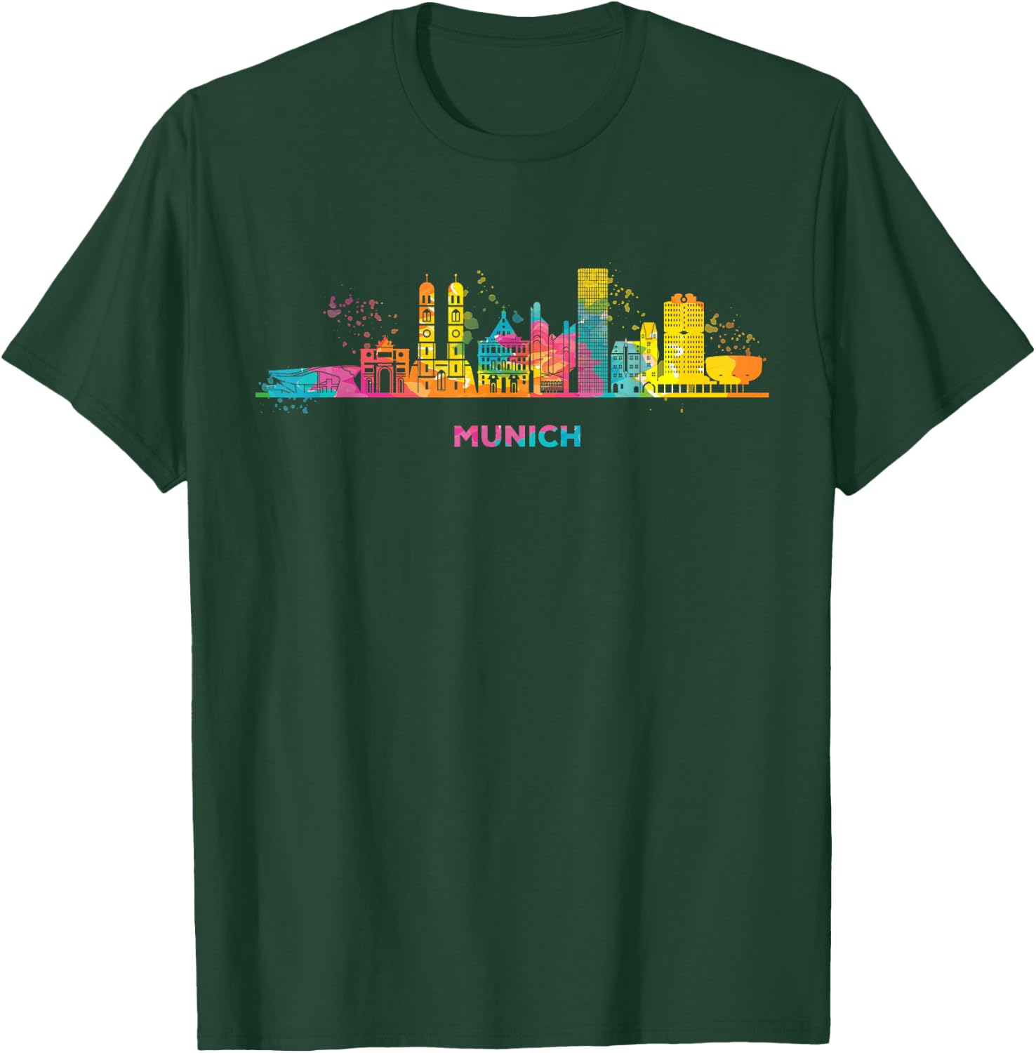 Munich Skyline Colourful Frauenkirche Cityscape Munich , black T-Shirt - T-Shirt | Forest