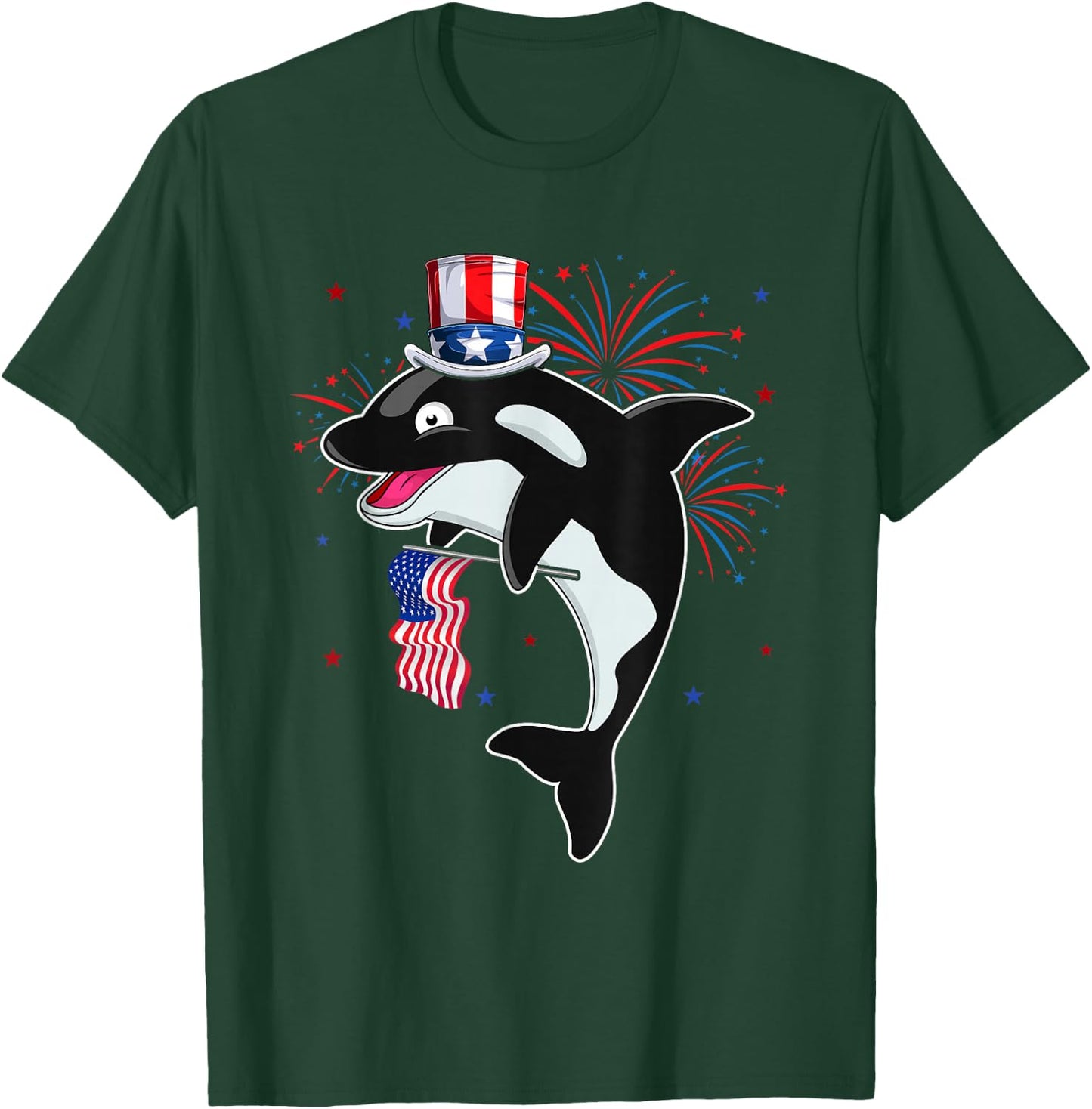 Orca Costume American Flag 4th of July Fireworks Lover T-Shirt - T-Shirt | Forest
