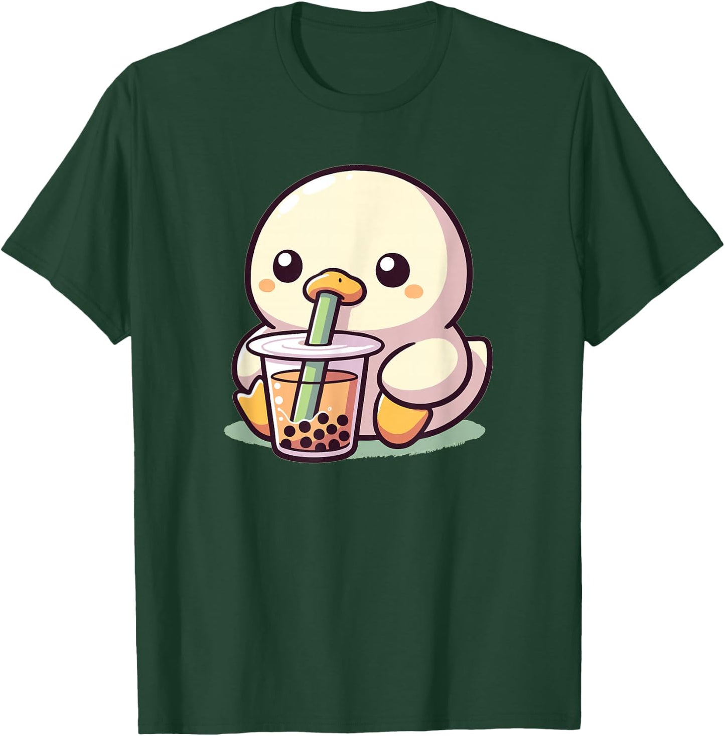 Discover Animal Designs In Kawaii Style Here Women's Kawaii Duck Bubble Tea Boba Duck Black Small Regular Fit Short Sleeve Cotton 65% Polyester 35% T-Shirt - T-Shirt | Forest