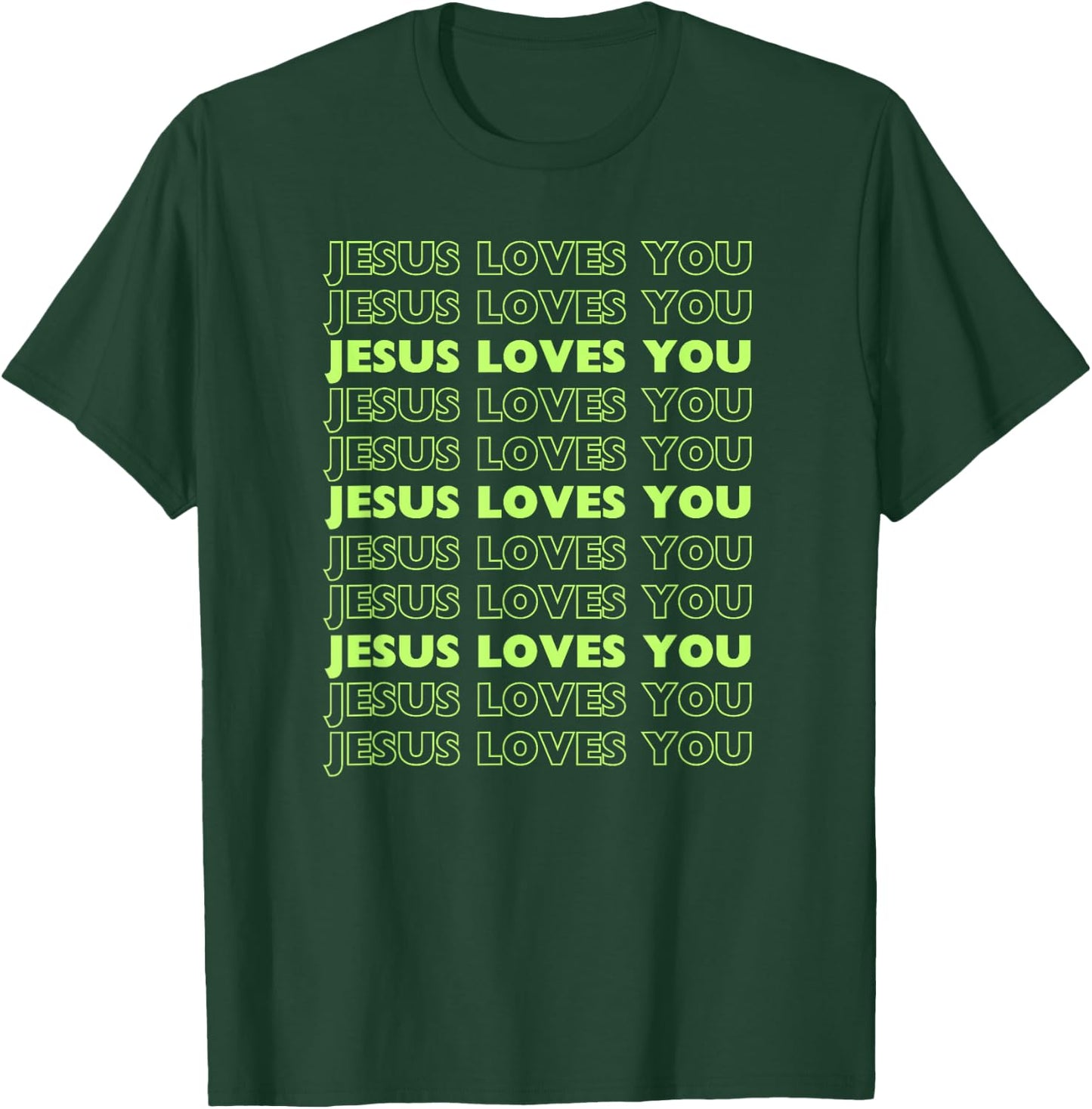Jesus Loves You with lime green letters Christian T-Shirt - T-Shirt | Forest