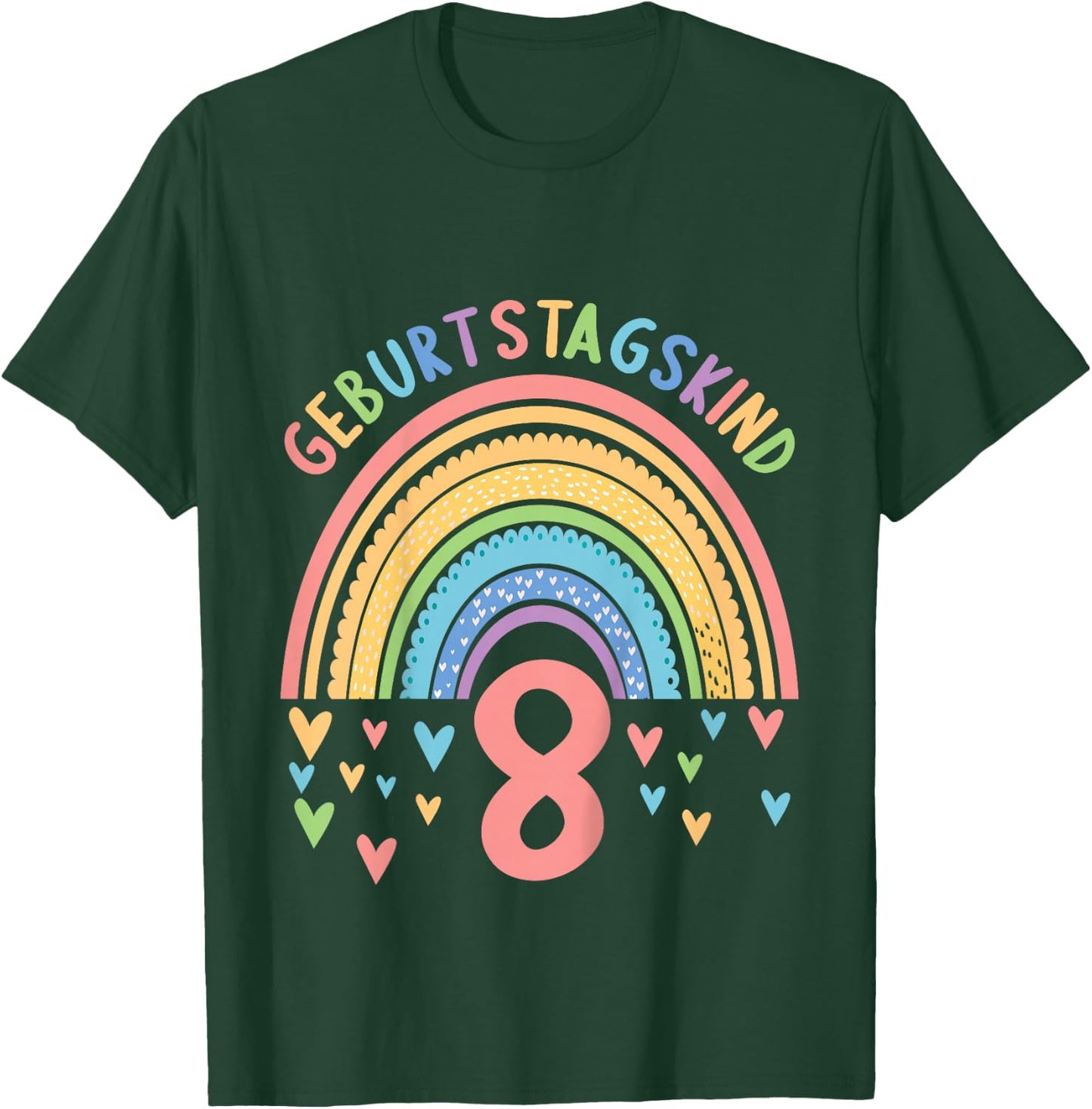 8 Jahre alt Junge Mädchen Rainbow Regenbogen 8. Geburtstag T-Shirt - T-Shirt | Forest