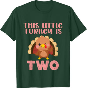 Kids Birthday On Thanksgiving This Little Turkey Is Two 2nd 2024 T-Shirt - T-Shirt | Forest