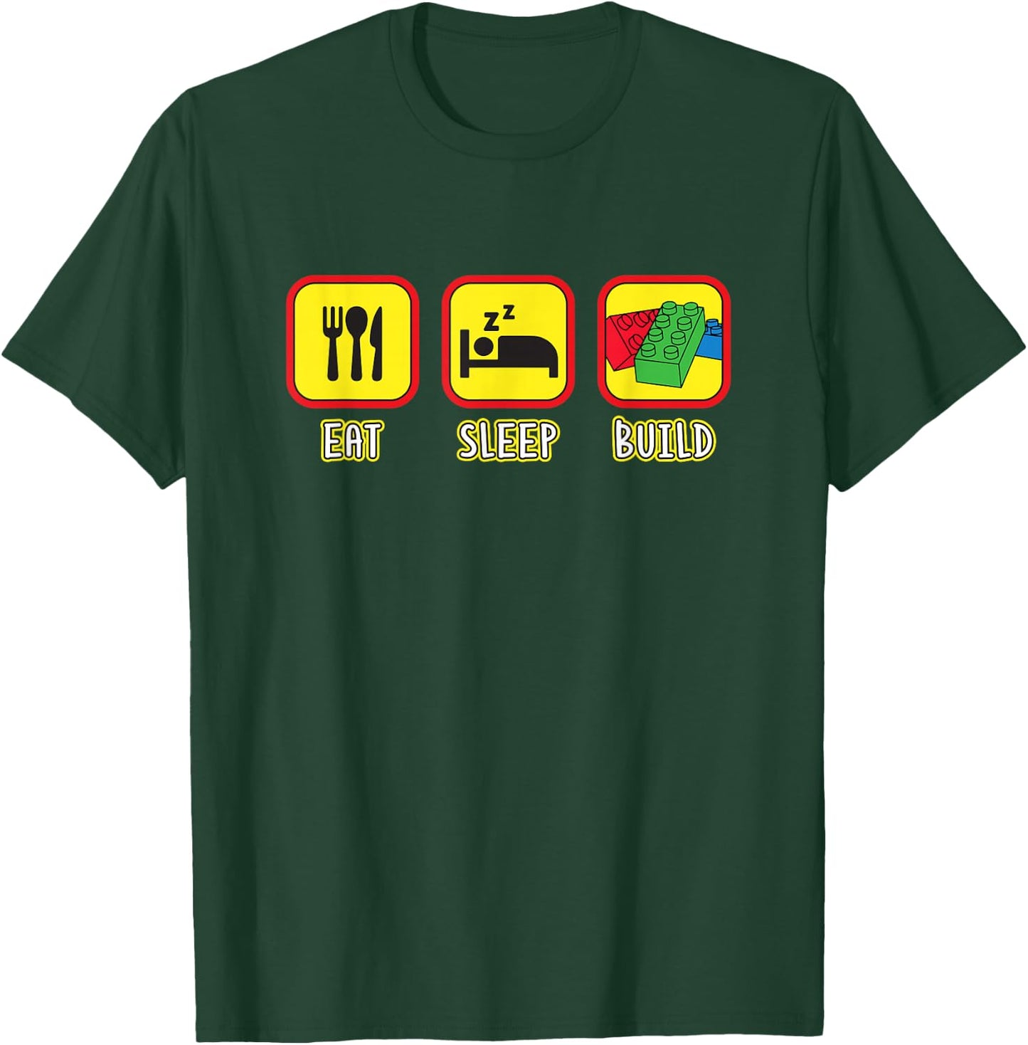 Eat Sleep Build Toy Brick T-Shirt - T-Shirt | Forest