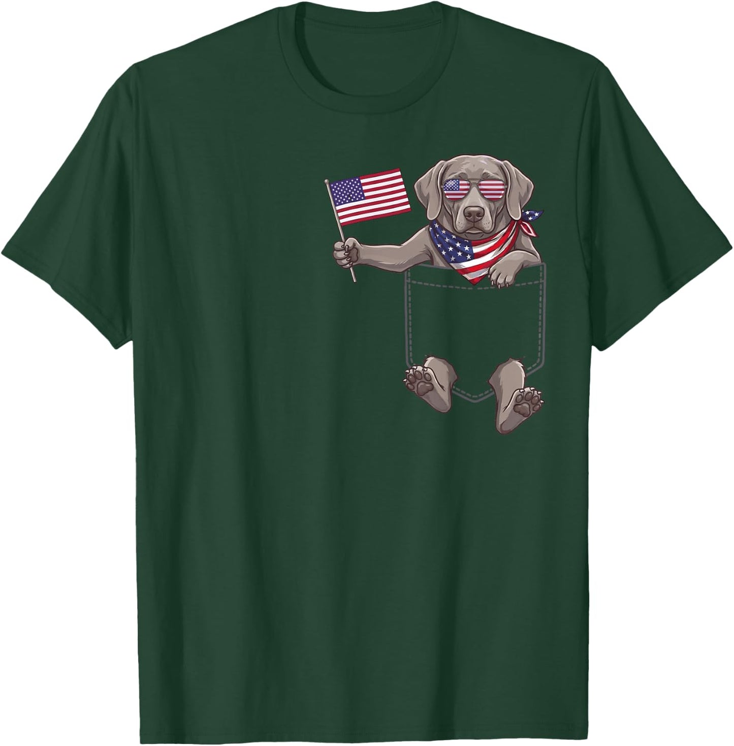 Weimaraner Dog Pocket Patriotic American Flag 4th of July T-Shirt - T-Shirt | Forest