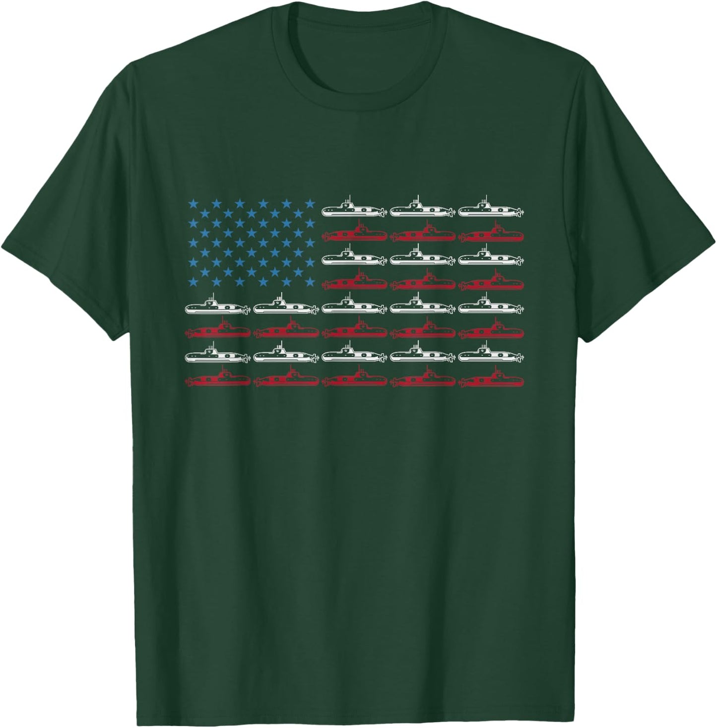 Vintage Submarine American Flag 4th of July T-Shirt - T-Shirt | Forest
