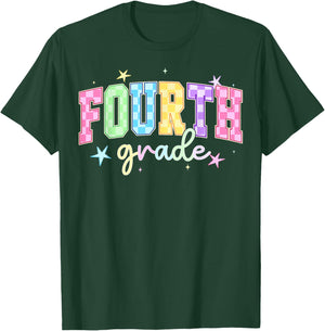 Back to School Checkered Fourth Grade Team Teacher Students T-Shirt - T-Shirt | Forest