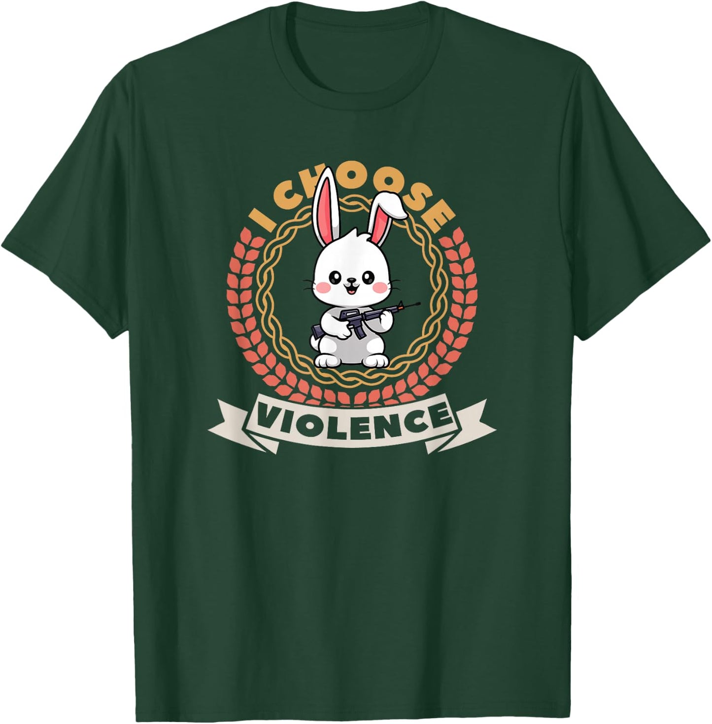 I Choose Violence Funny Cute Bunny holding Gun T-Shirt - T-Shirt | Forest