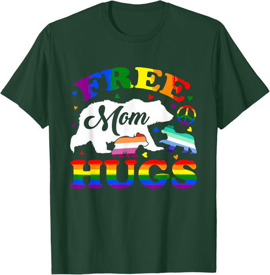 LGBTQ Pride Mama Bear Free Mom Hugs Vintage Rainbow Flag T-Shirt - T-Shirt | Forest