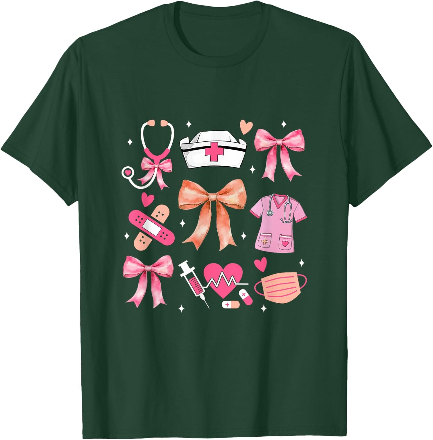 Cute Pink Coquette Bow Nurse Life Nursing Design T-Shirt - T-Shirt | Forest