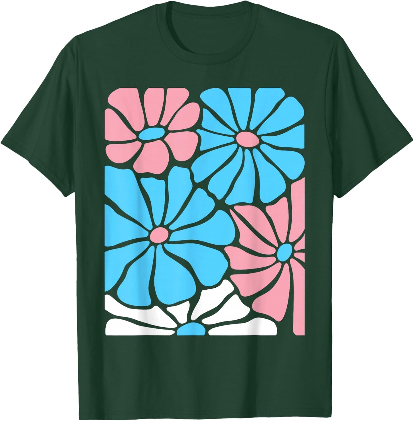 Bold Trans Pride Flowers In Transgender Flag Colors T-Shirt - T-Shirt | Forest
