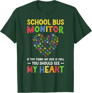 School Bus Monitor Heart Bus Monitor T-Shirt - T-Shirt | Forest