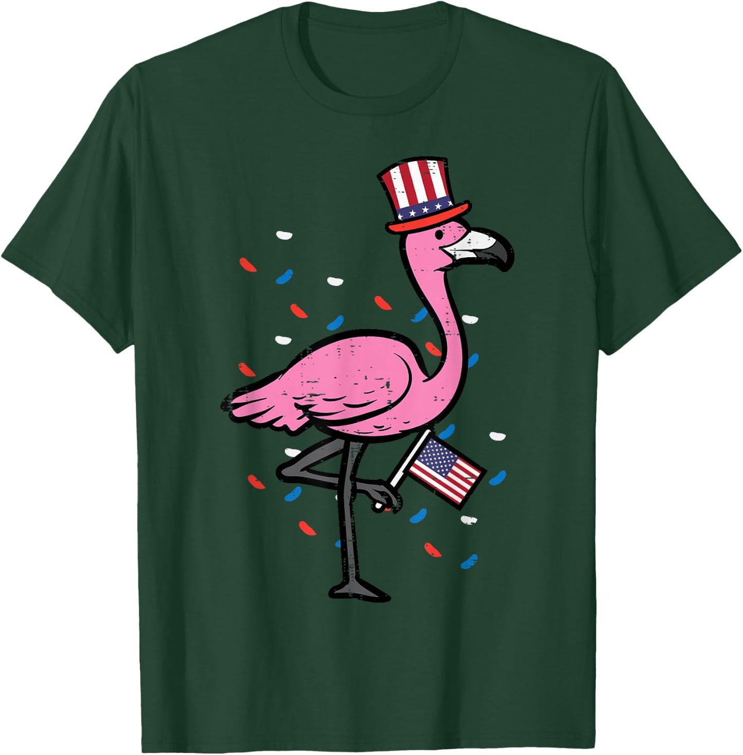4th July Flamingo US Flag Bird Patriotic Women Girls Kid Men T-Shirt - T-Shirt | Forest