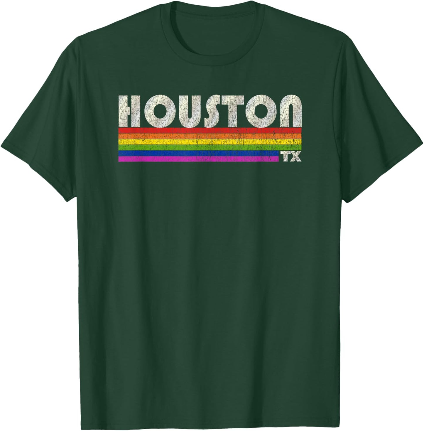 Vintage 80's Style Houston TX Gay Pride Month T-Shirt - T-Shirt | Forest