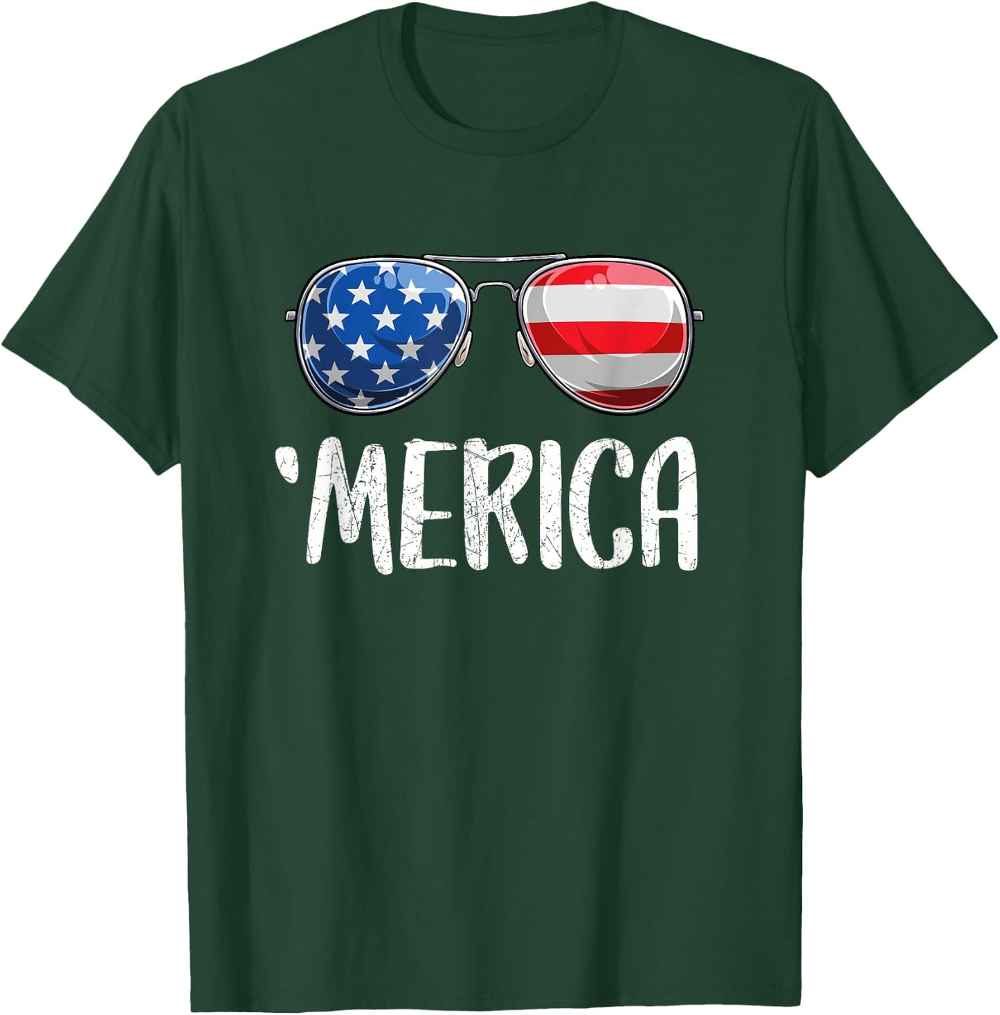 Merica Sunglasses 4th of July Women kids US T-Shirt - T-Shirt | Forest