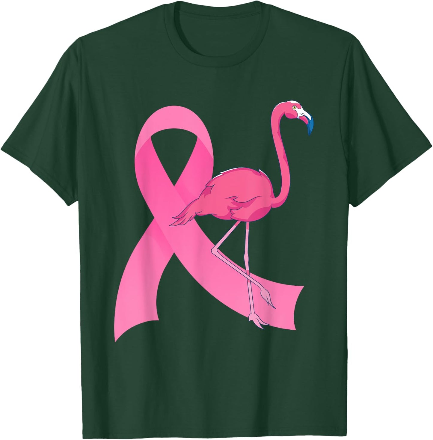 Exotic Animal Flamingo Pink Ribbon Breast Cancer Awareness T-Shirt - T-Shirt | Forest