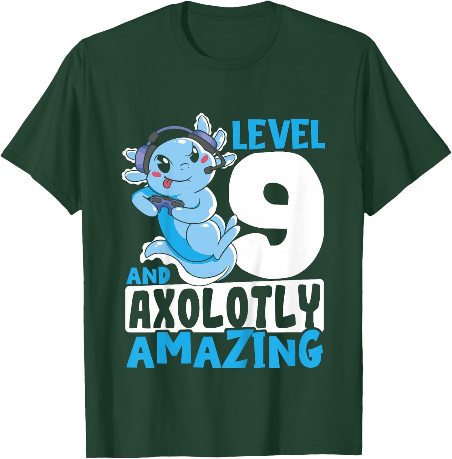 Kids Axolotl Birthday Gaming 9 Year Old Axolotl 9th Birthday T-Shirt - T-Shirt | Forest