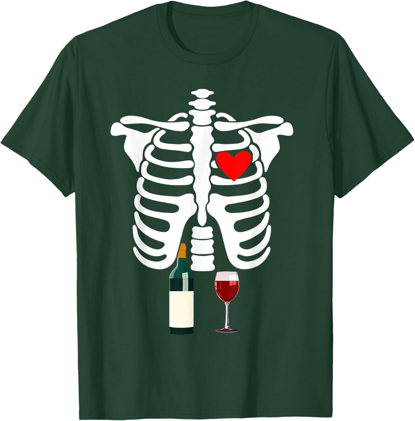 Rib Cage Skeleton X-Ray Drink Wine Halloween Costume T-Shirt - T-Shirt | Forest