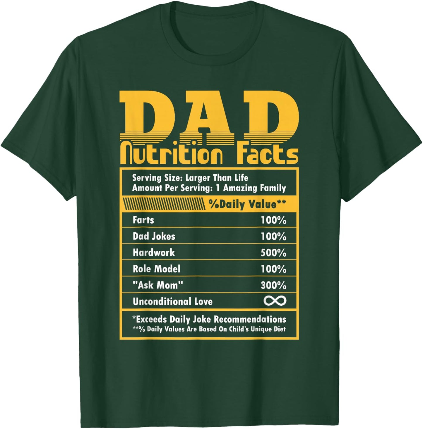 Dad Nutrition Facts Fathers Day Funny T-Shirt - T-Shirt | Forest