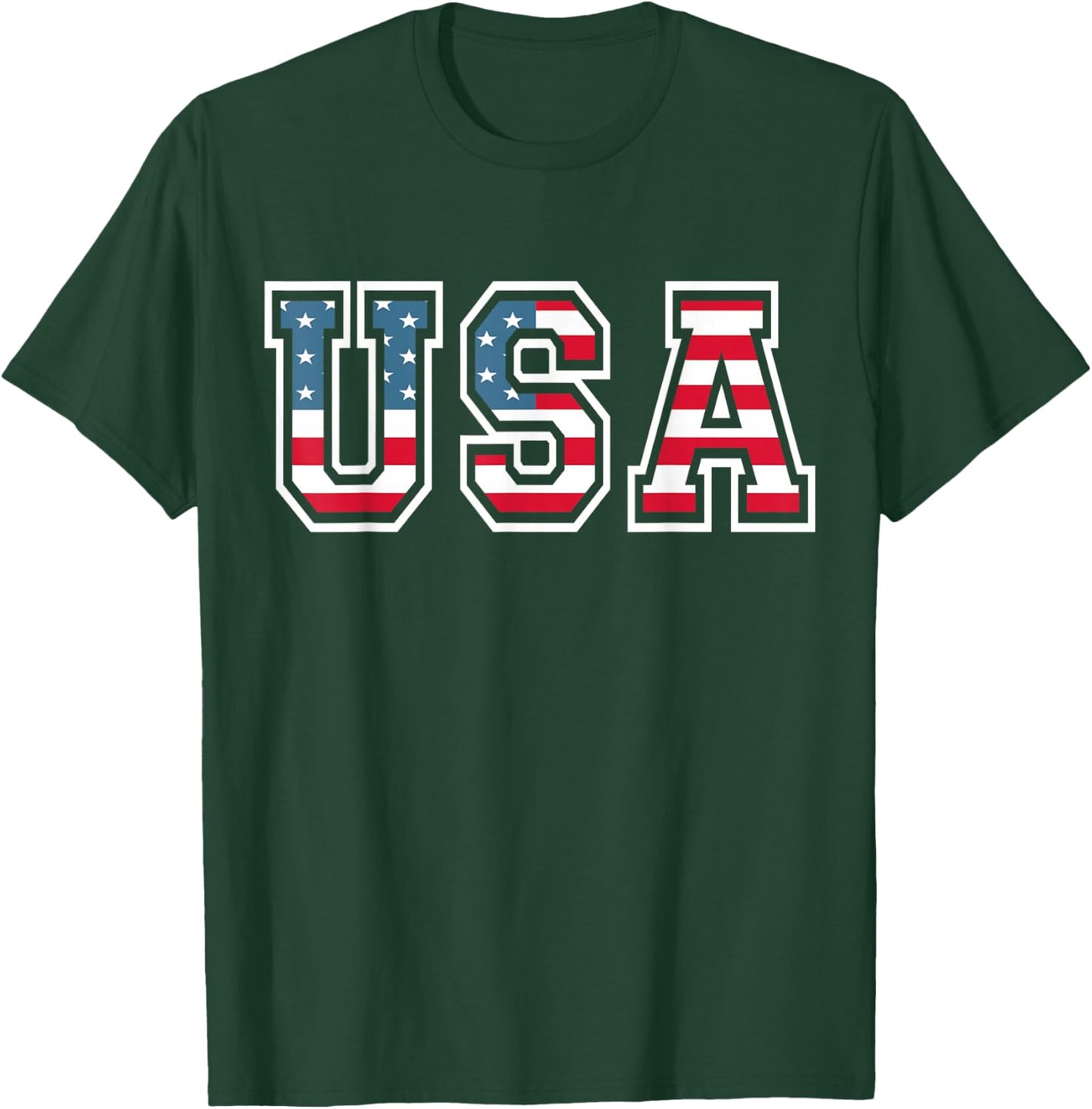 Patriotic USA Flag 4th of July Women Kids Boys Girls T-Shirt - T-Shirt | Forest