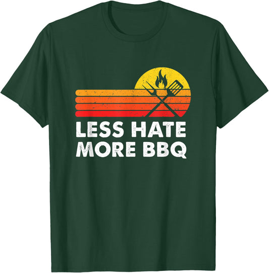 Less Hate More BBQ Smoke Meat Flame Quote Home Cook Dad Men T-Shirt - T-Shirt | Forest
