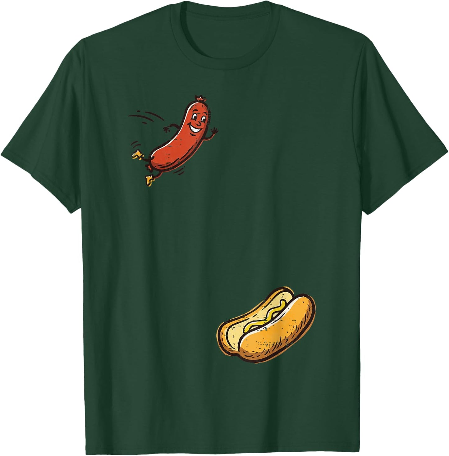 Hotdog Jumping Into Bun Funny Hot Dog Sausage Men Women Kids T-Shirt - T-Shirt | Forest