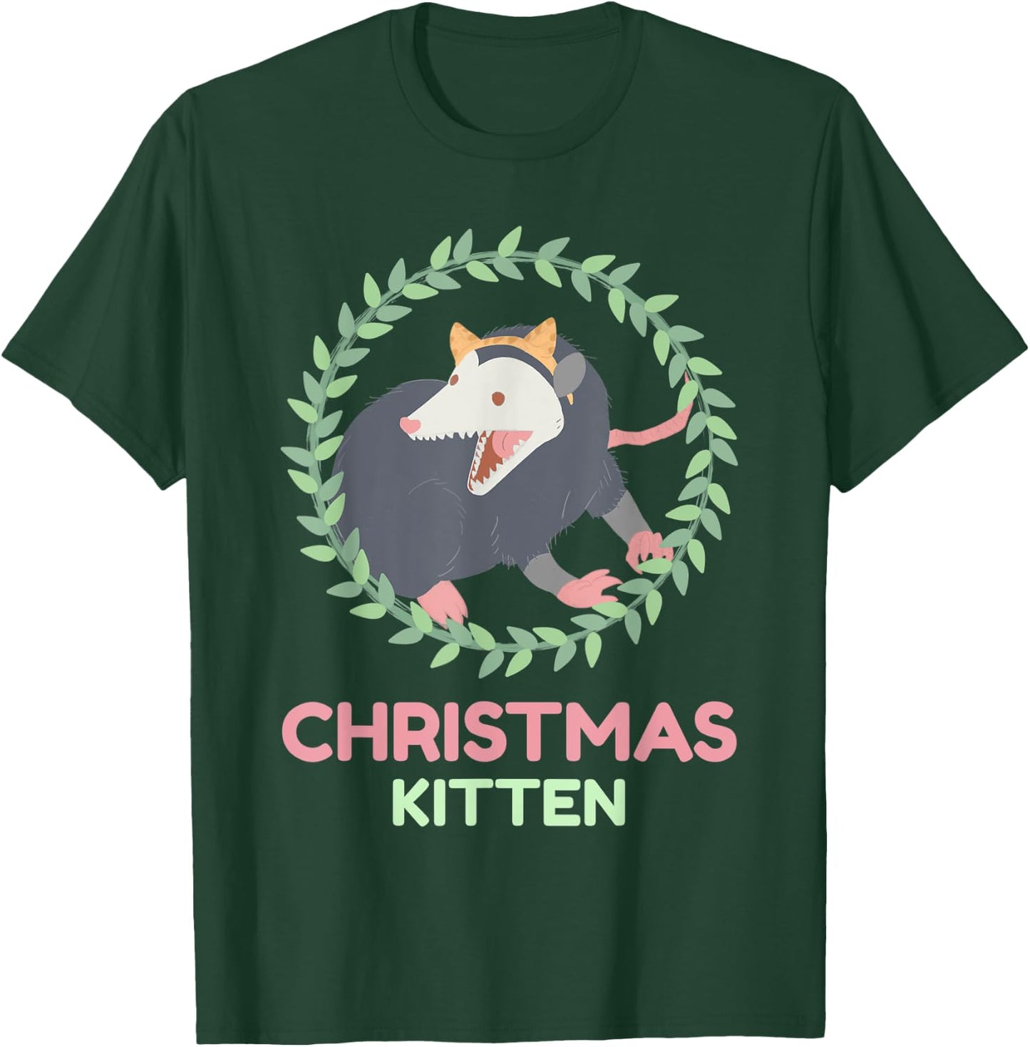 Xmas Possum Kitten - Creepy Cute Pastel Goth Christmas T-Shirt - T-Shirt | Forest