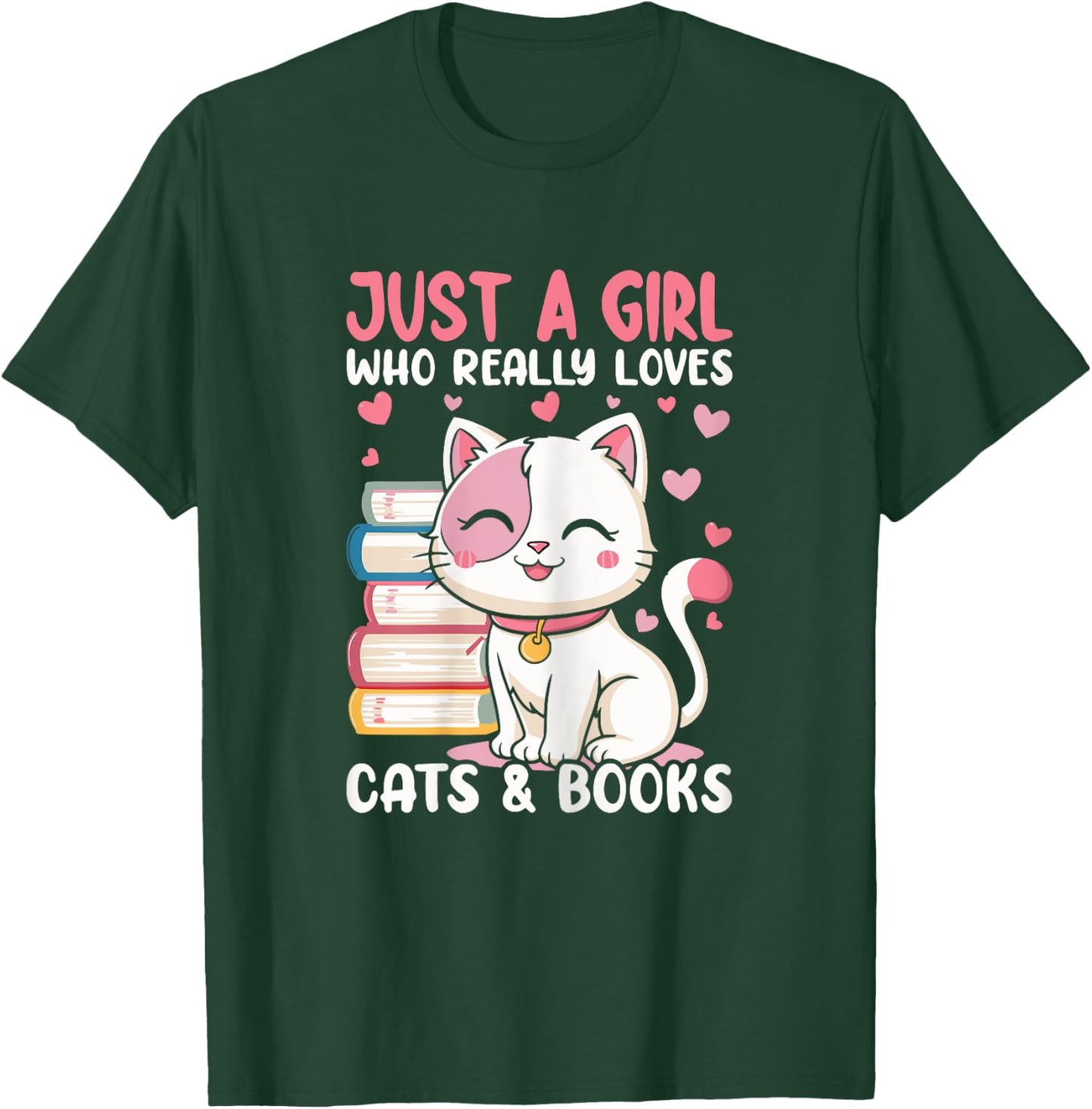 Girl Who Loves Cats and Books Cute T-Shirt - T-Shirt | Forest