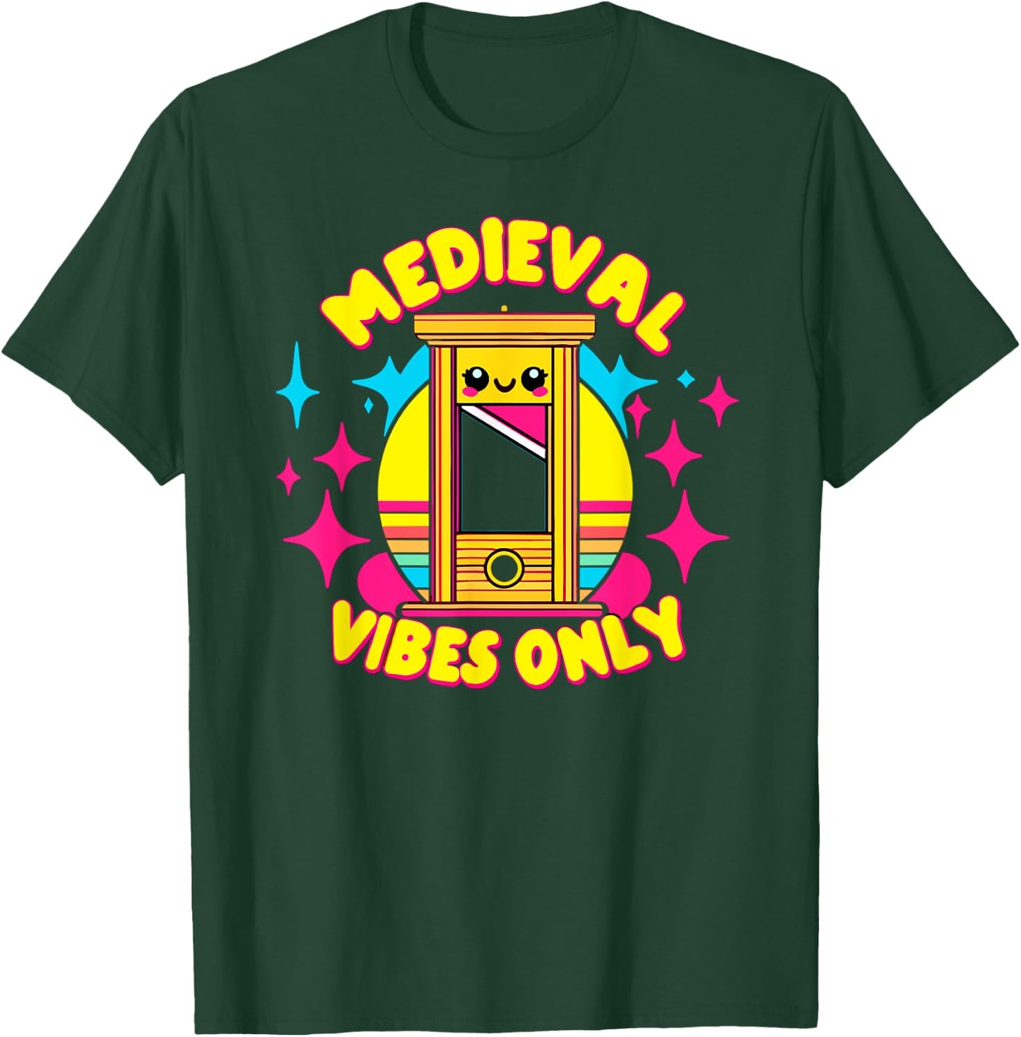 Medieval Vibes Only, Kawaii Guillotine, Renfest Ren Faire T-Shirt - T-Shirt | Forest