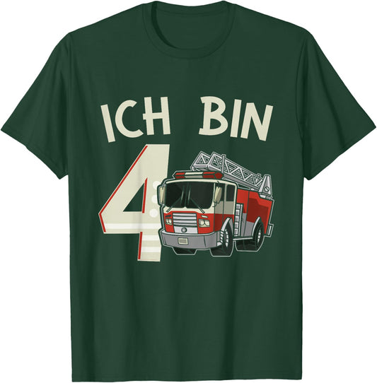Children's 4th Birthday Fire Brigade Ich Bin 4, black T-Shirt - T-Shirt | Forest