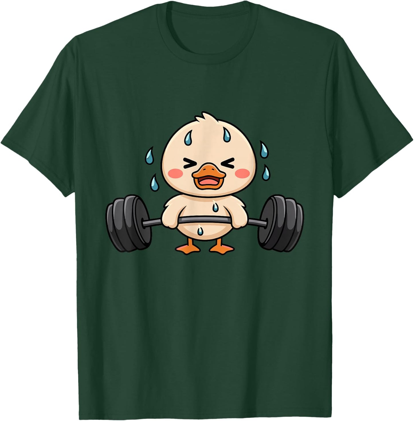 Cute Workout Duck Lifting Weights T-Shirt - T-Shirt | Forest