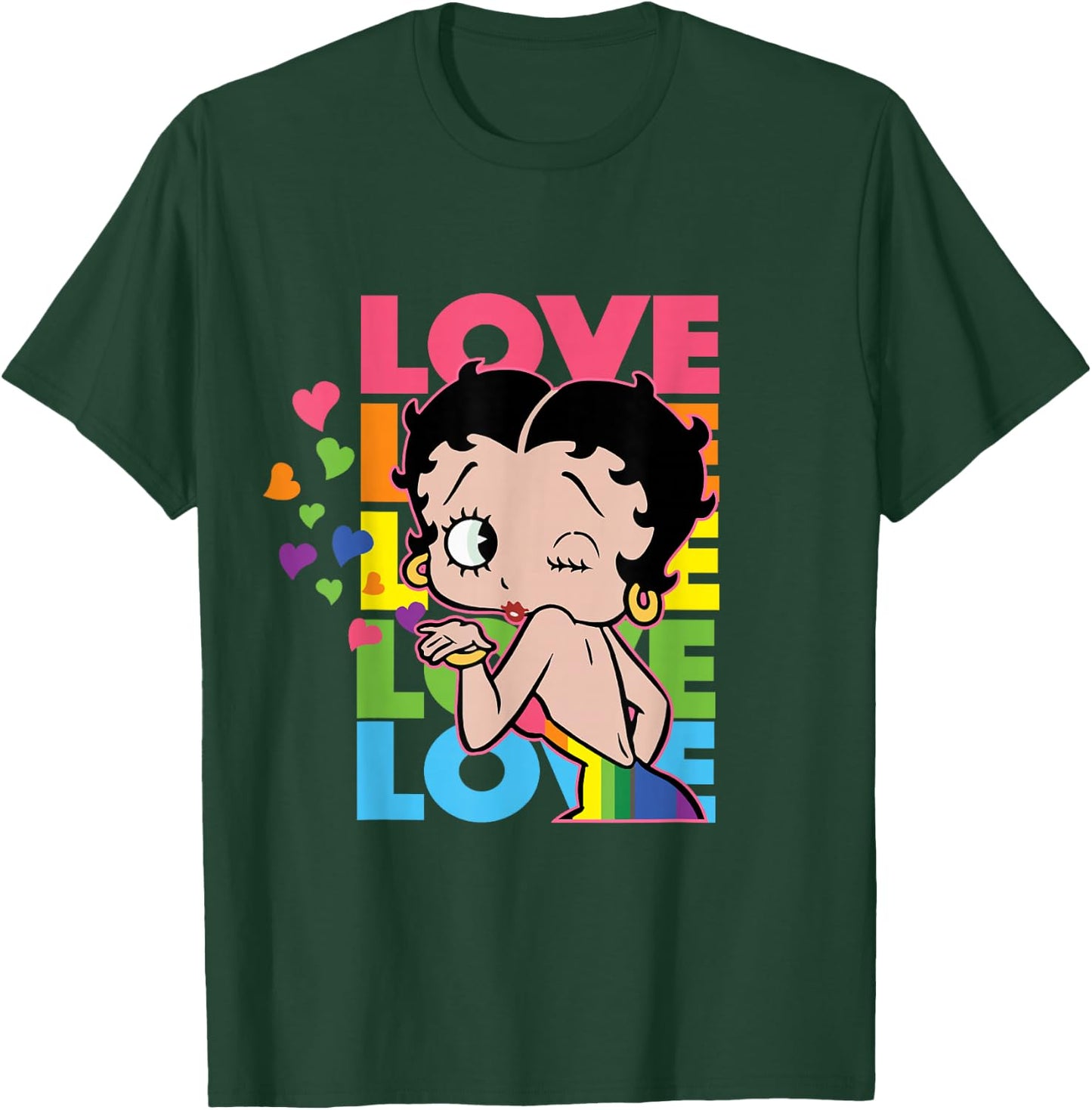 Betty Boop Valentine's Day Rainbow Love Text Stack T-Shirt - T-Shirt | Forest