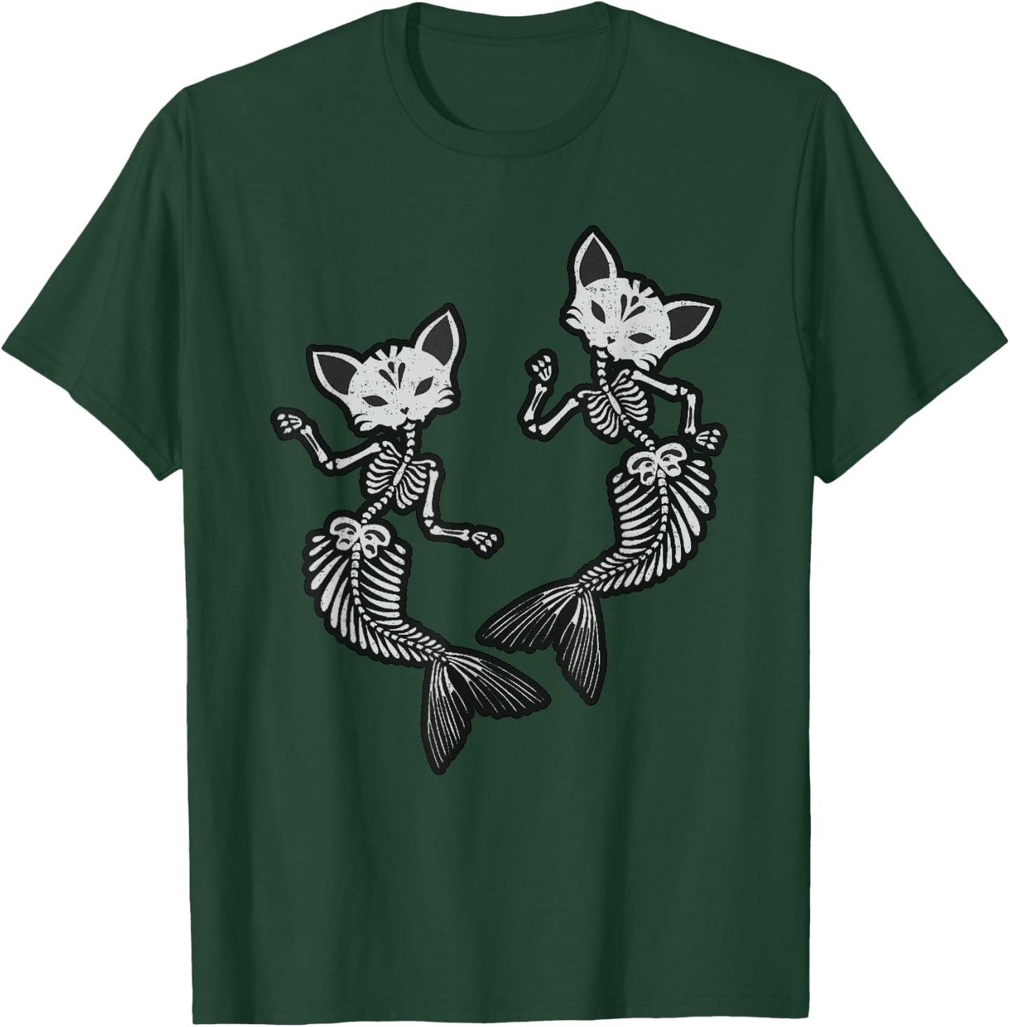 Kitty Cat Mermaid Skeleton Halloween Fantasy Men Women Kids T-Shirt - T-Shirt | Forest