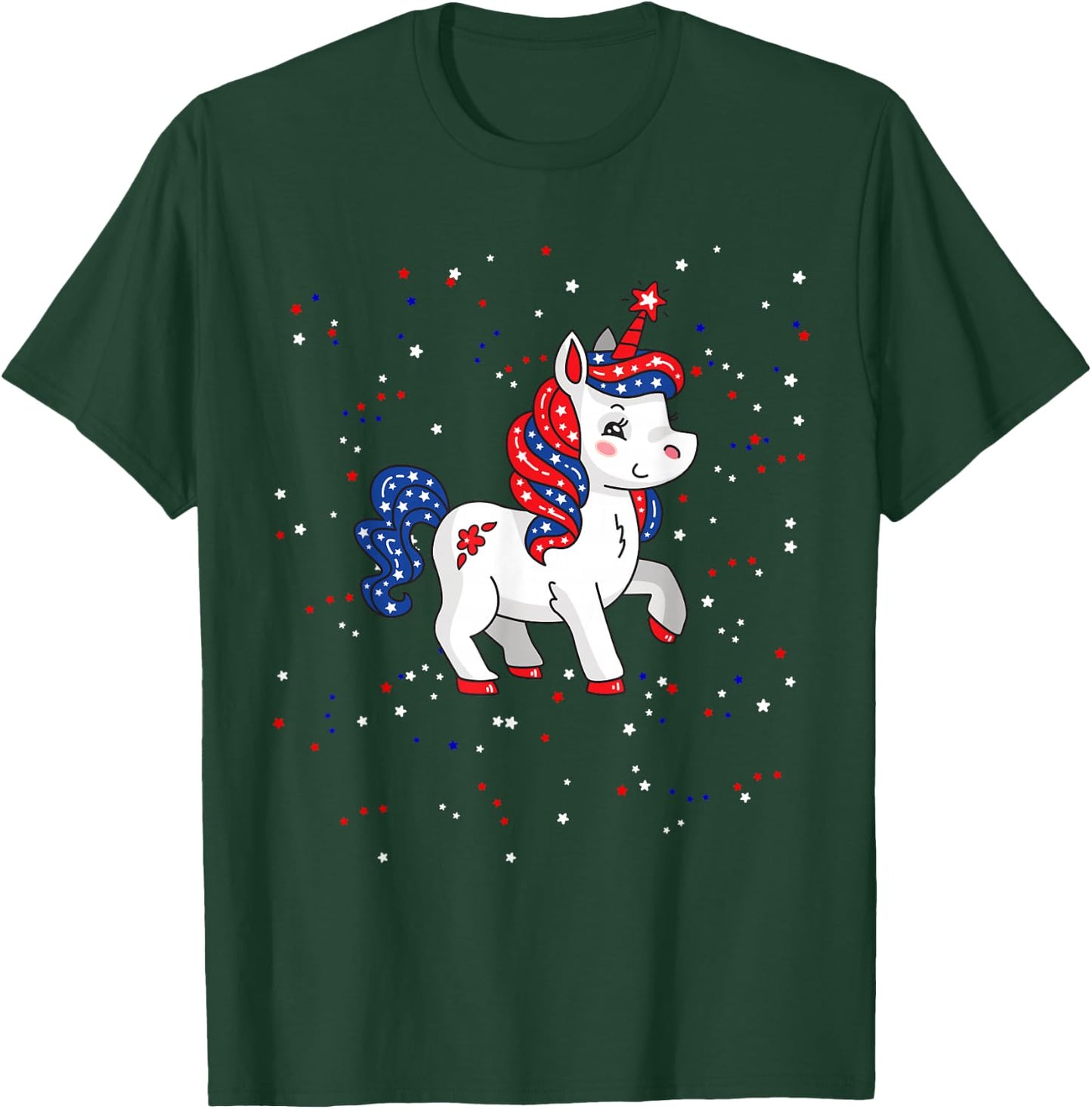 Red White and Blue Unicorn American Flag 4th of July USA T-Shirt - T-Shirt | Forest