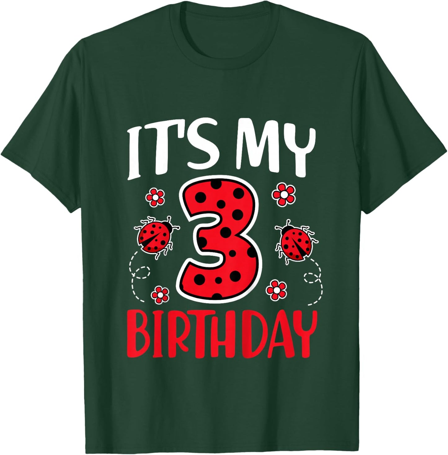 Kids 3 Years Old Ladybug 3rd Birthday Party Girls T-Shirt - T-Shirt | Forest