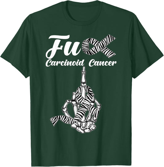 Skeleton Middle Finger Zebra Stripe Ribbon Carcinoid Cancer T-Shirt - T-Shirt | Forest