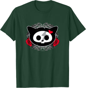 Skelanimals Kit Cat Floral Rose & Hearts Vintage Big Face T-Shirt - T-Shirt | Forest