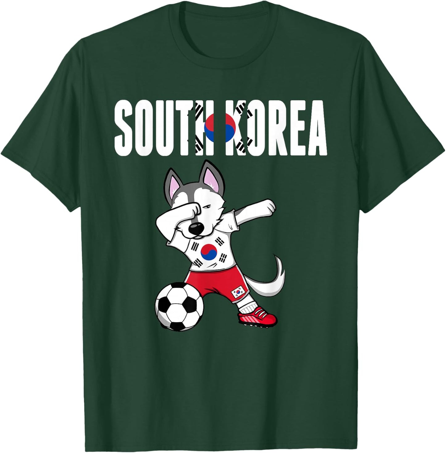 Dabbing Husky Dog South Korea Soccer Fans Jersey Korean Flag T-Shirt - T-Shirt | Forest