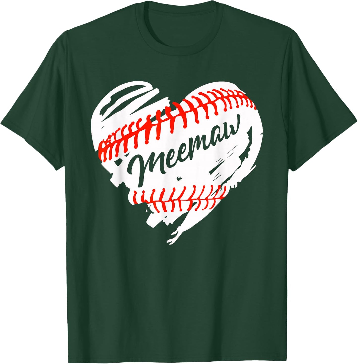 Baseball Heart Baseball Meemaw Women Softball Mom Short T-Shirt - T-Shirt | Forest