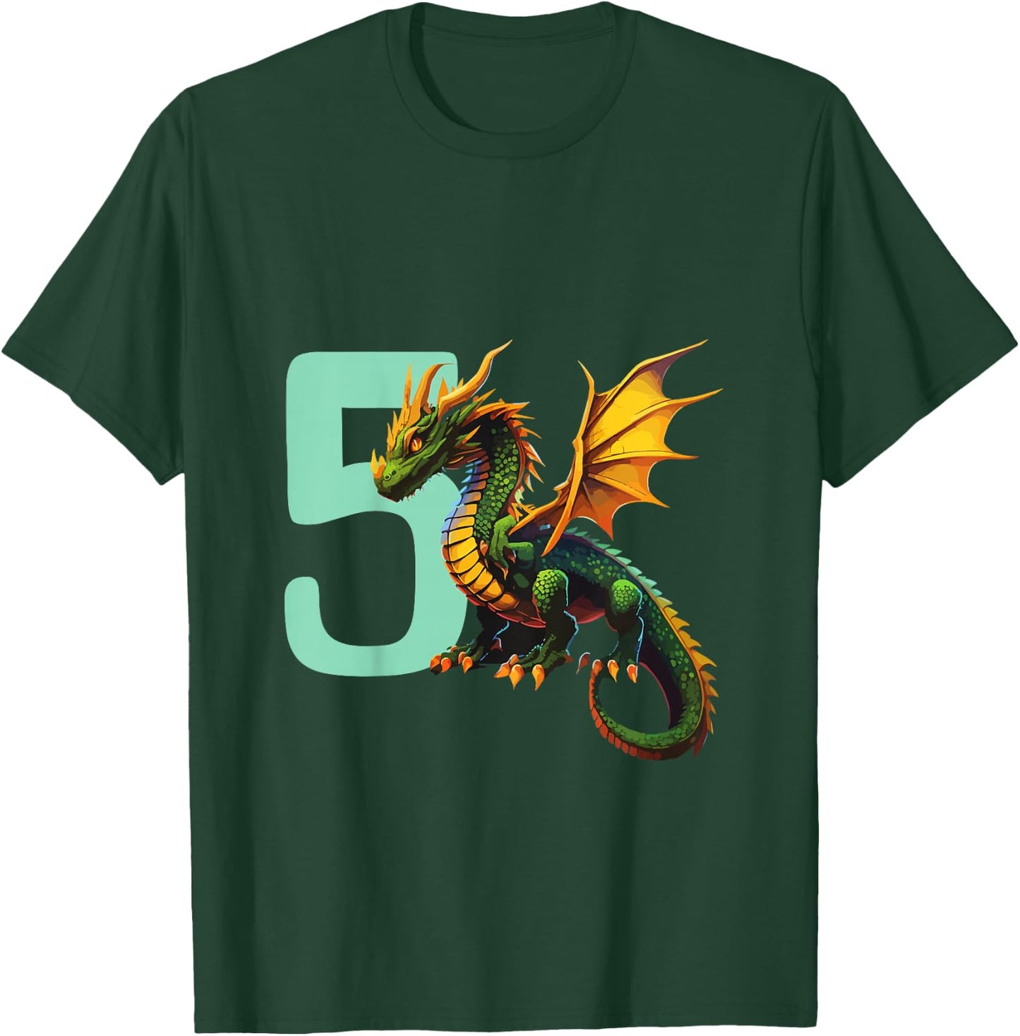 Children's Birthday Dragon 5 Years Boy Dragon Number Age , black T-Shirt - T-Shirt | Forest