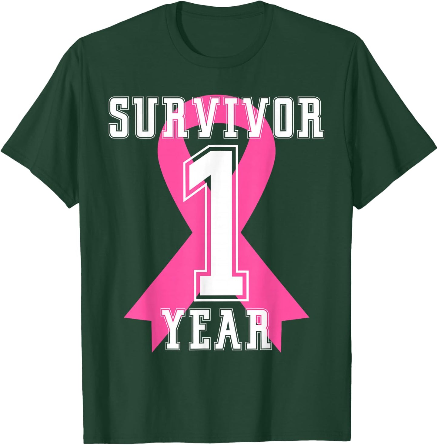 1 One Year Free Survivor Breast Cancer Awareness Pink Ribbon T-Shirt - T-Shirt | Forest
