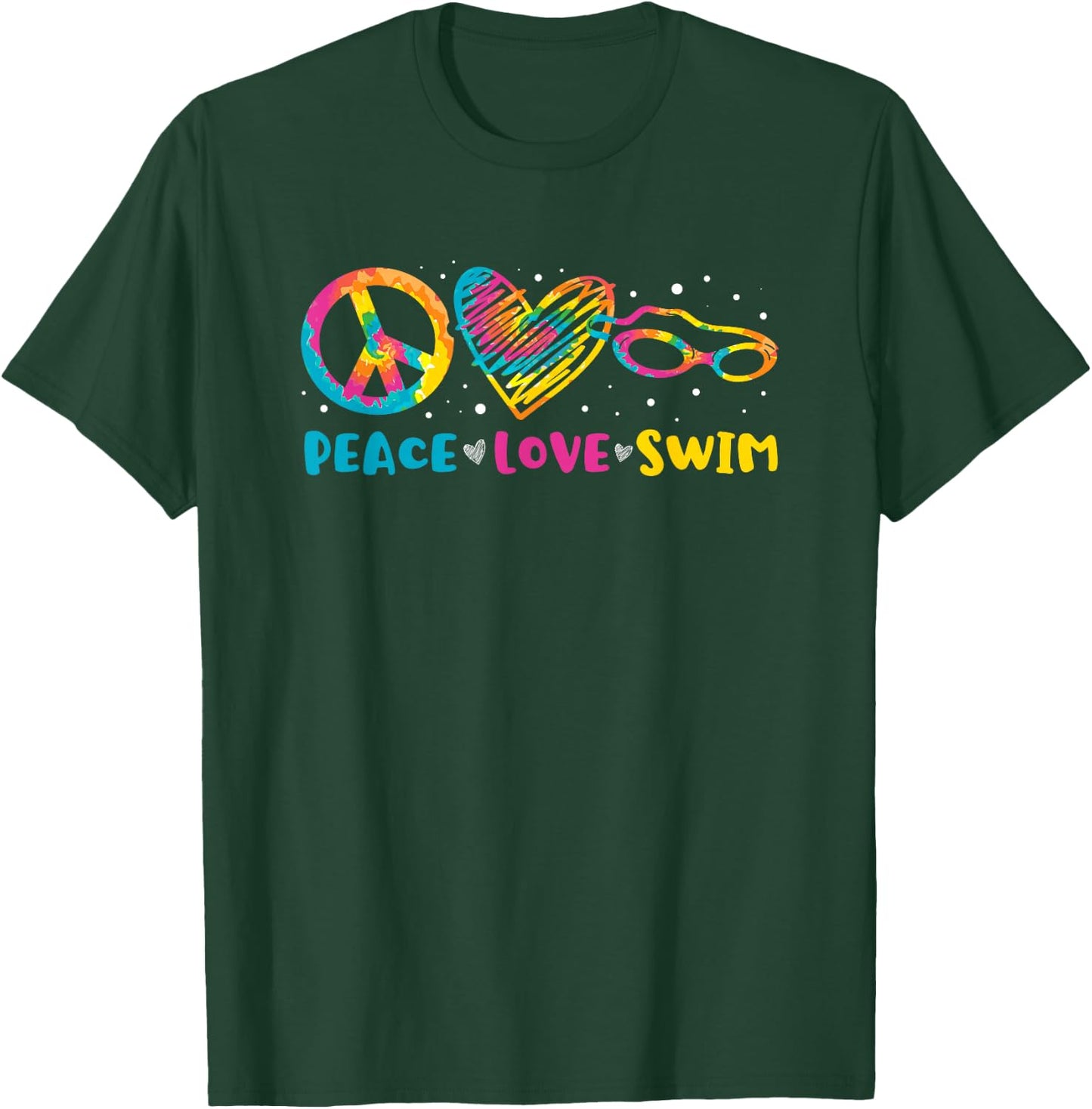 Swimmer Peace Love Swim Funny Swimming Pool T-Shirt - T-Shirt | Forest