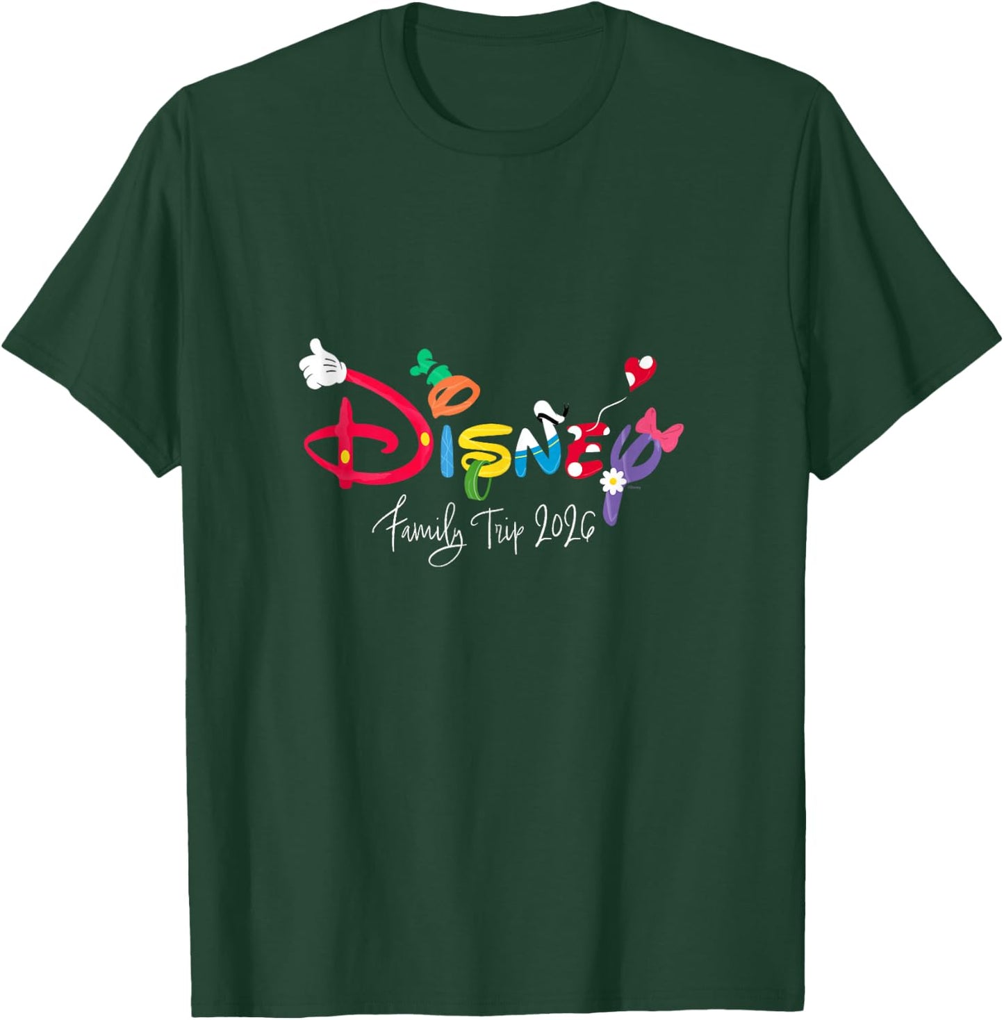 Disney Mickey & Friends Character Letters Family Trip 2026 T-Shirt - T-Shirt | Forest