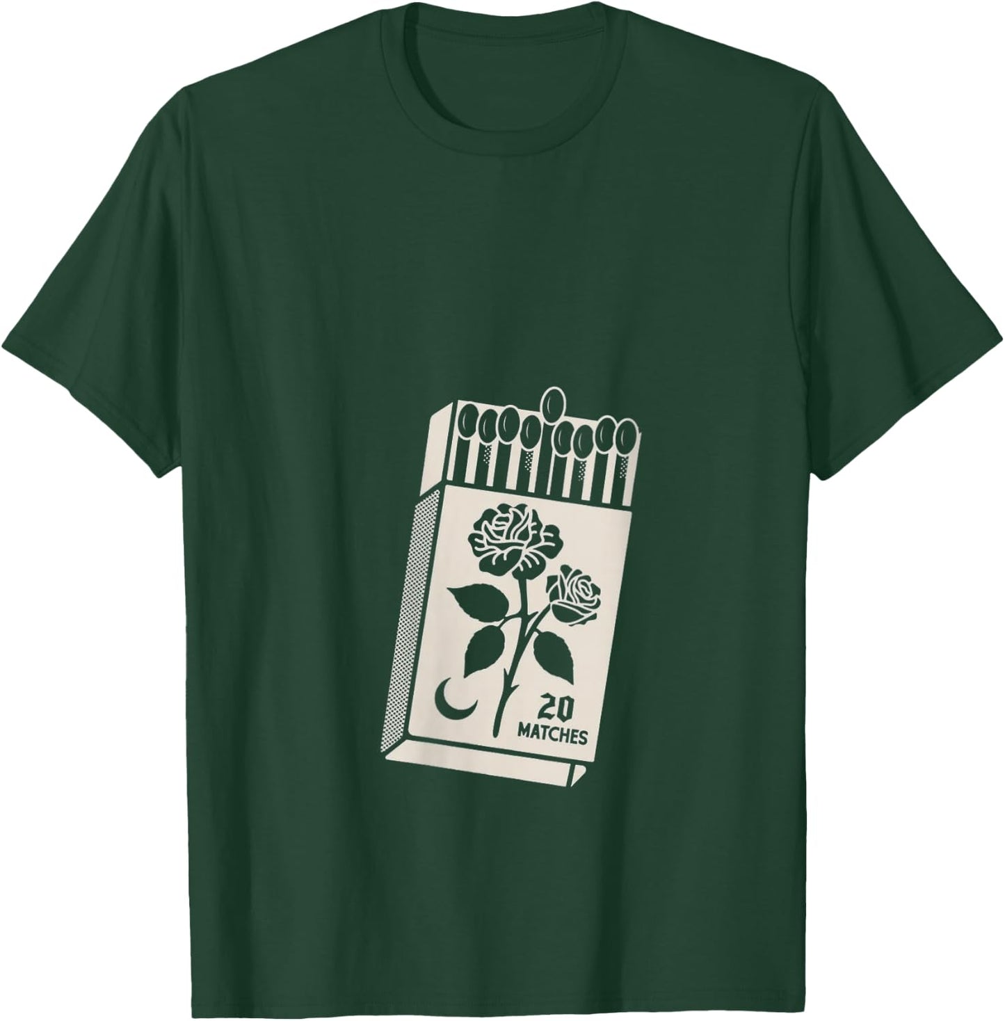 Women's Vintage Matches & Rose Matchbox Retro 20 Matches Moon Art V-Neck T-Shirt - T-Shirt | Forest