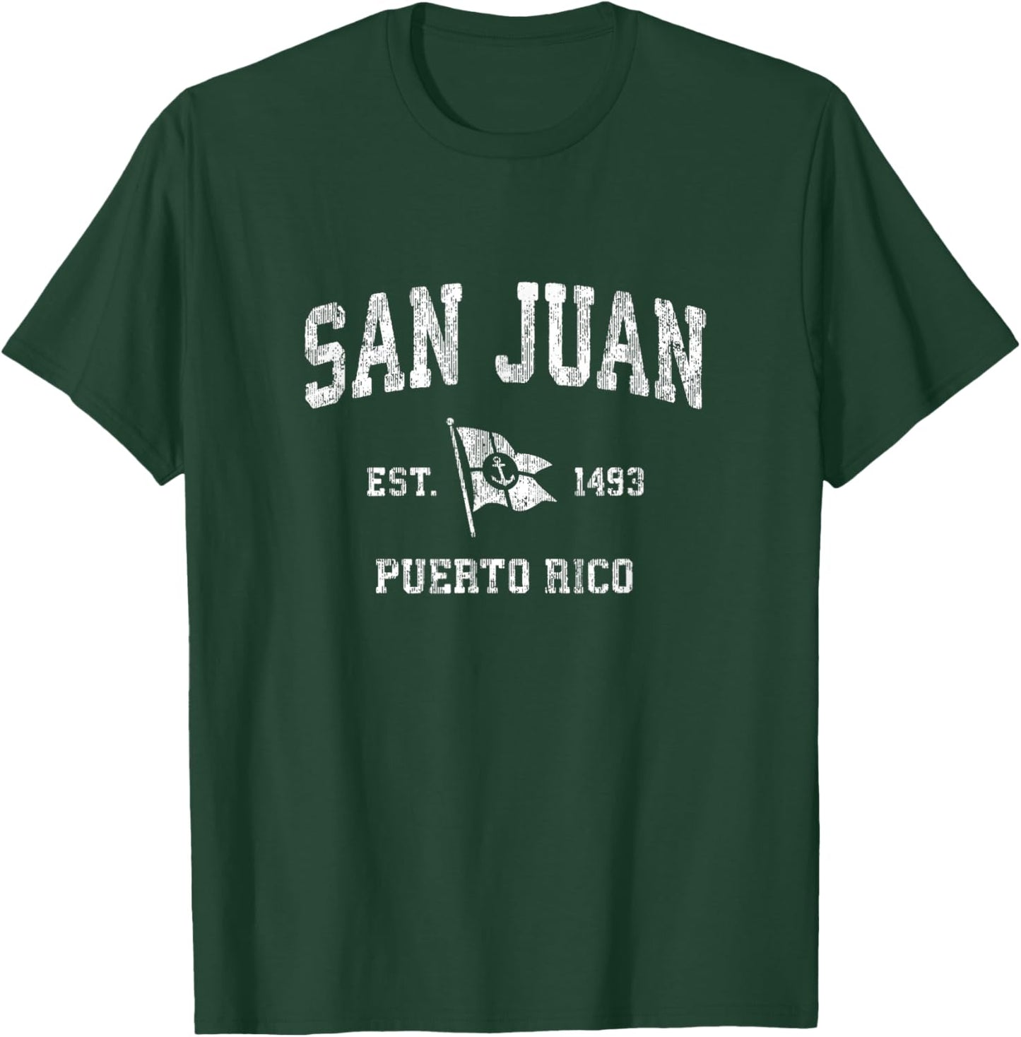 San Juan Puerto Rico Vintage Boat Anchor Flag Design T-Shirt - T-Shirt | Forest