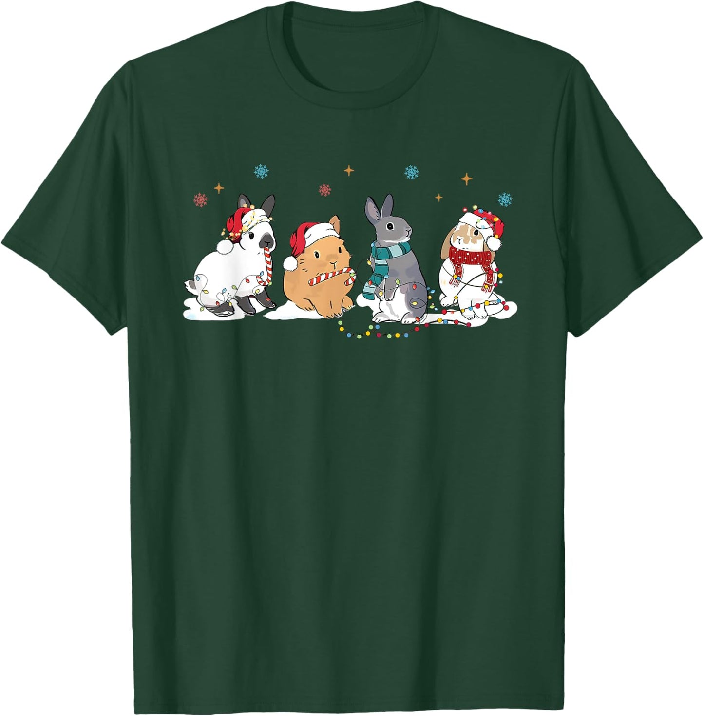 Funny Bunny Rabbit Santa Christmas Tree Lighting Xmas T-Shirt - T-Shirt | Forest