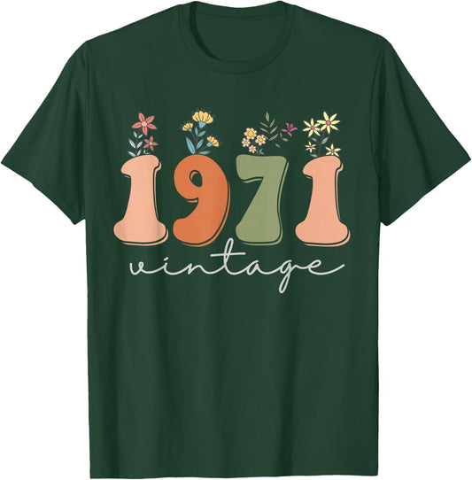 Vintage 1971 Wildflowers 52 Years Old 52nd Birthday Women T-Shirt - T-Shirt | Forest
