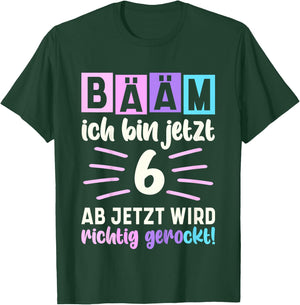 Girls' with German Text "Ich bin jetzt 6th Birthday" [German Language], black T-Shirt - T-Shirt | Forest