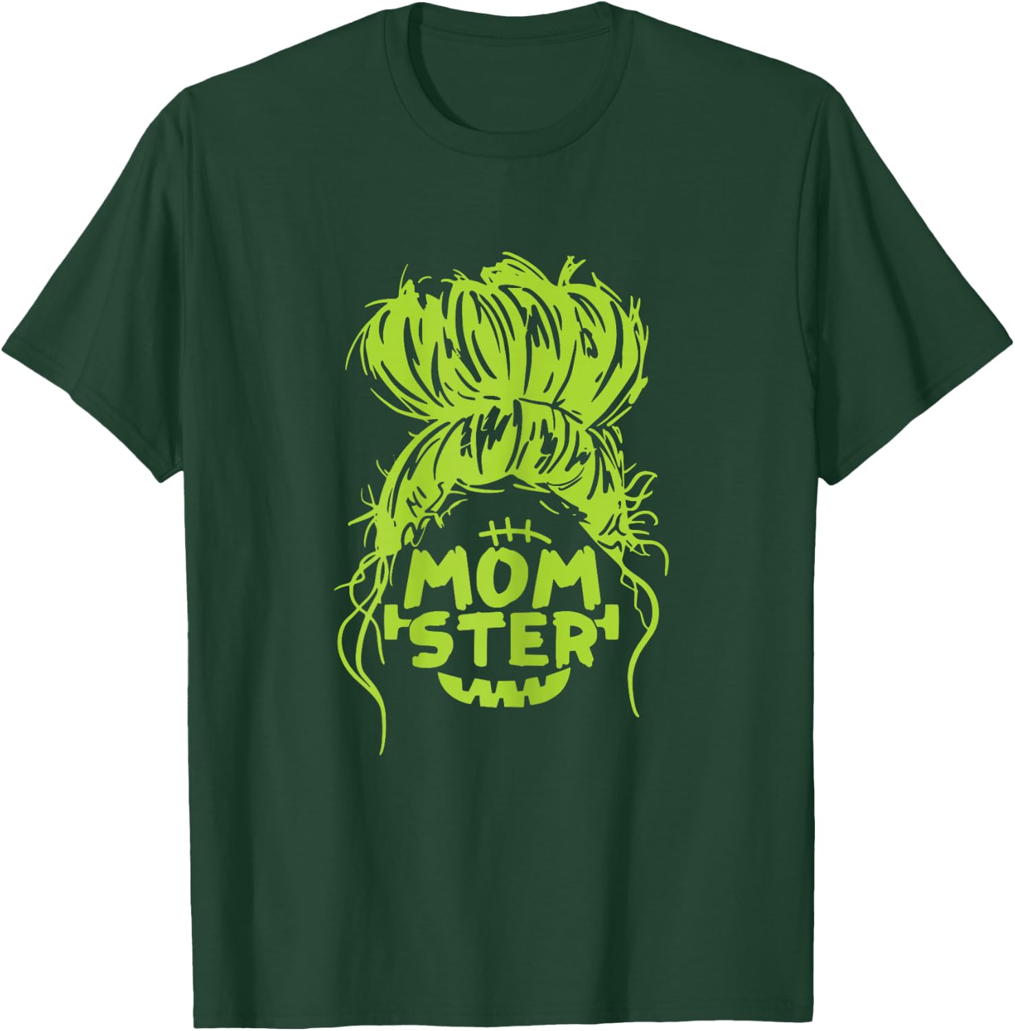 Momster Halloween Costume Funny Skull Mom Messy Hair Bun T-Shirt - T-Shirt | Forest